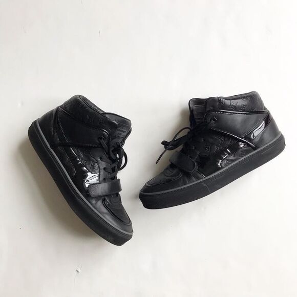 Louis Vuitton Black Patent Calfskin Embossed Monogram Tower Sneakers EUC 7(8 US) - Picture 2 of 10